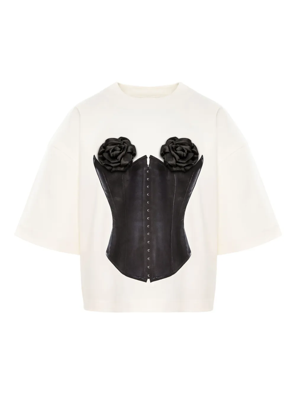 HAMZA playera estilo corset con aplique floral | blanco | Image 1