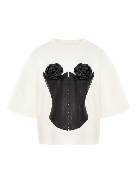 HAMZA floral-appliqué corset T-shirt