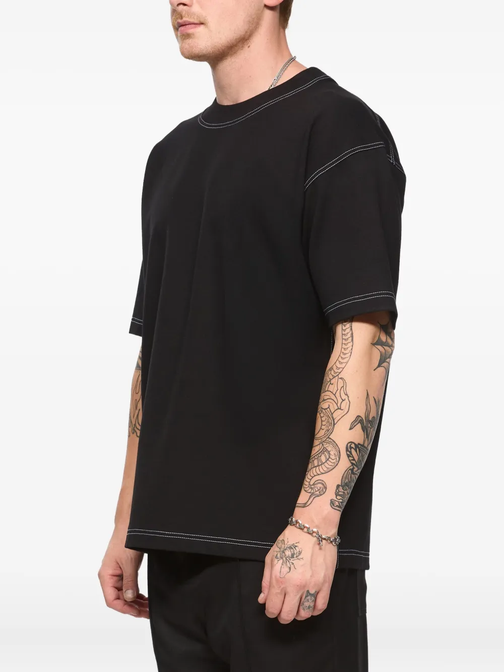 Hamza Khan Contrast-stitching T-shirt In Black