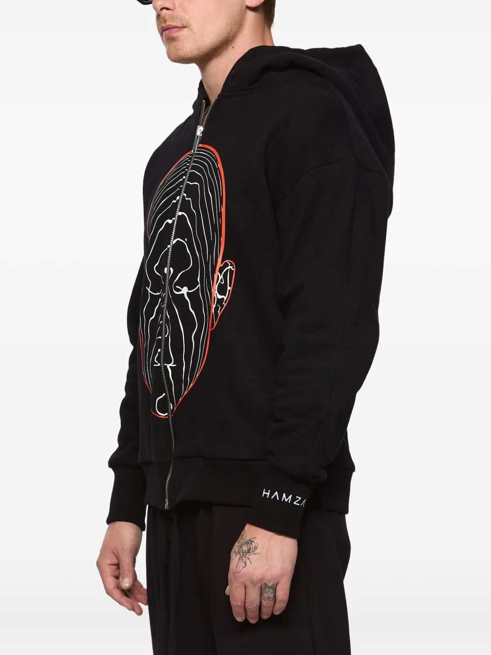 Hamza Ego Graphic-print Zip Hoodie In Black