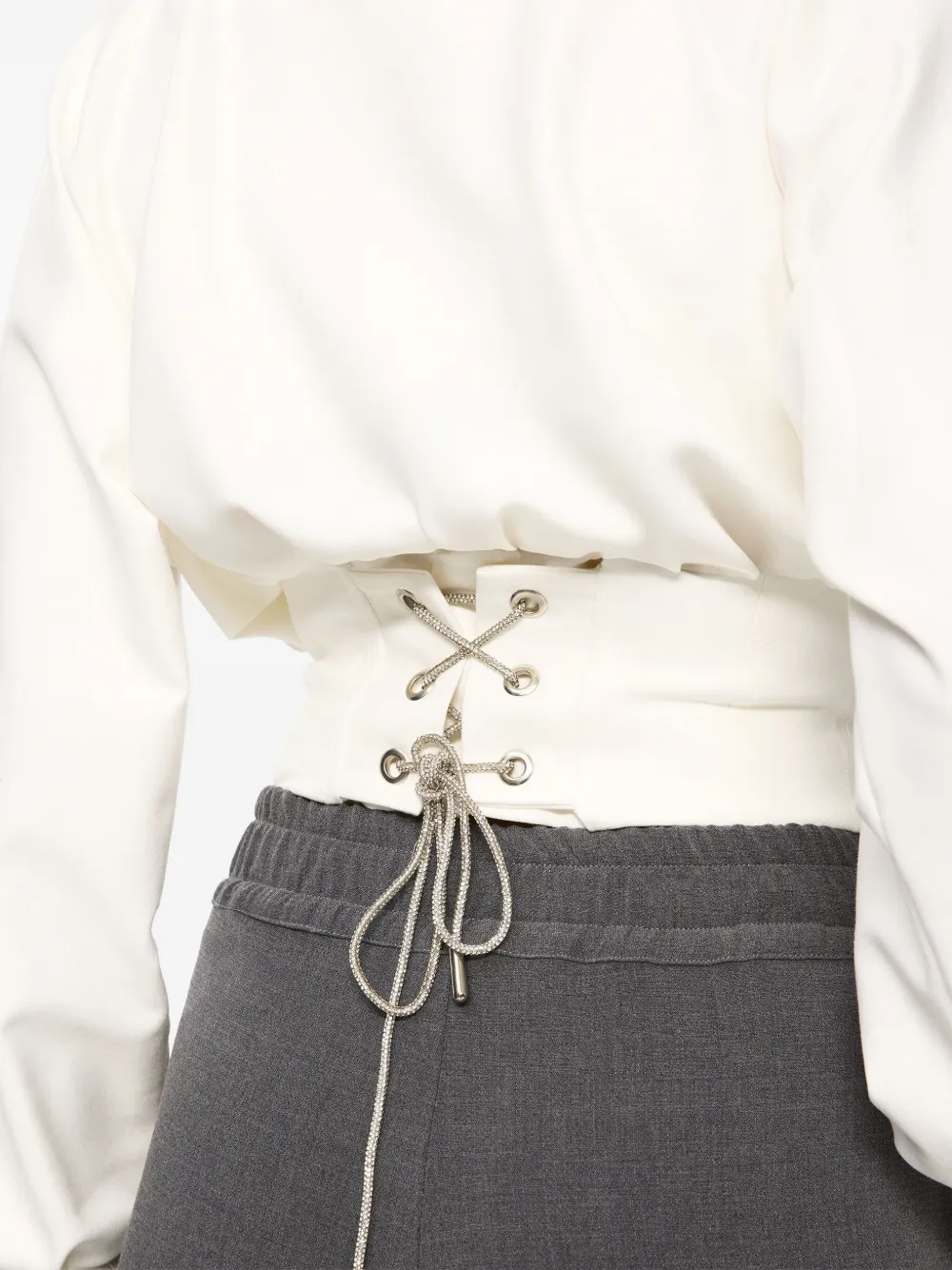 Hamza Nice Turtleneck Lace-up Top In White