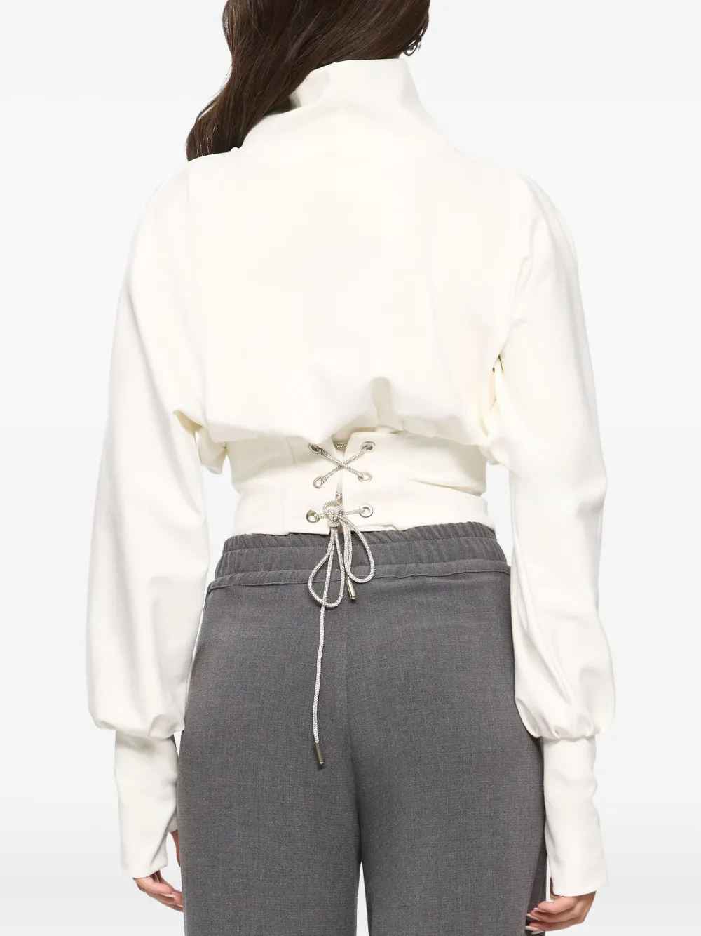 Hamza Nice Turtleneck Lace-up Top In White