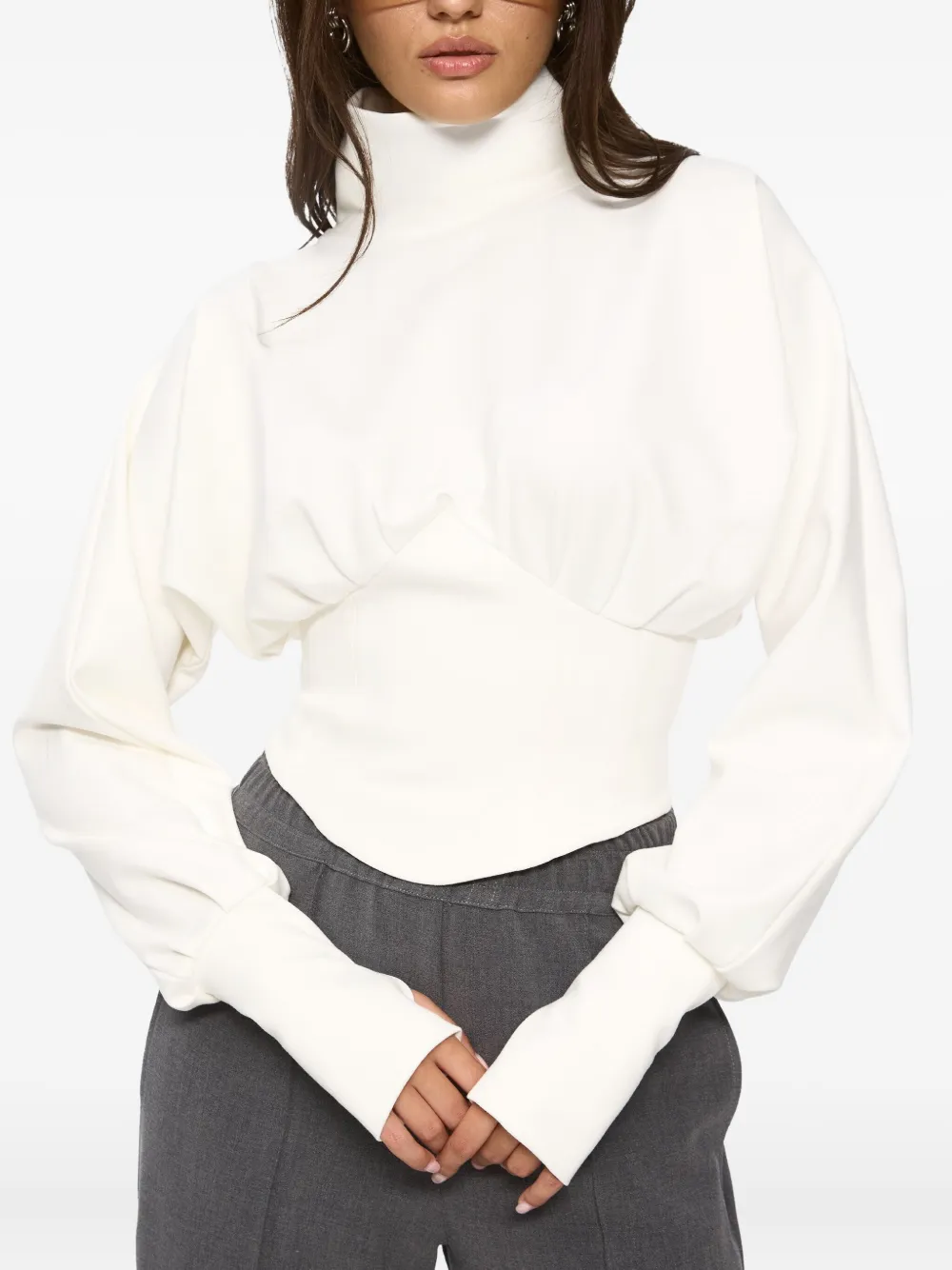 Hamza Nice Turtleneck Lace-up Top In White