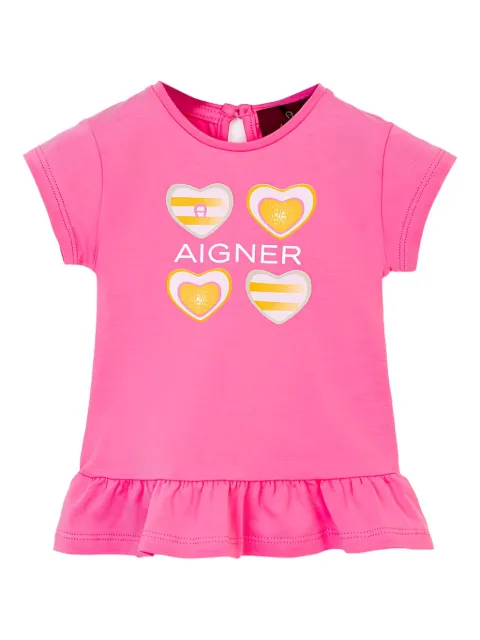Aigner Kids playera con volantes y corazones estampados