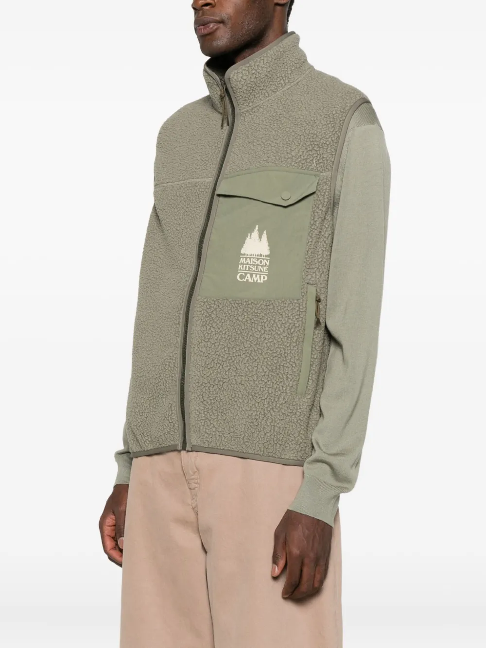 Maison Kitsuné Gilet met borstzak en ritssluiting Groen