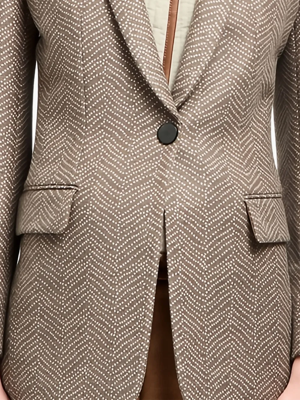 Giorgio Armani Chevron Wool Single-breasted Blazer With Leather Trim In Multi
