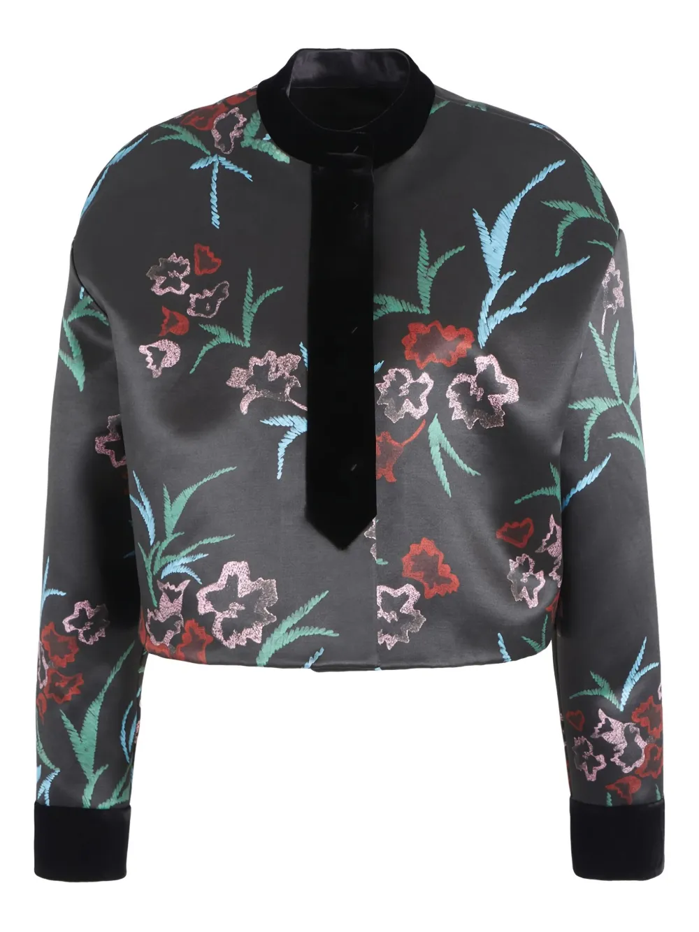 Giorgio Armani Floral-print Cropped Jacket In Black