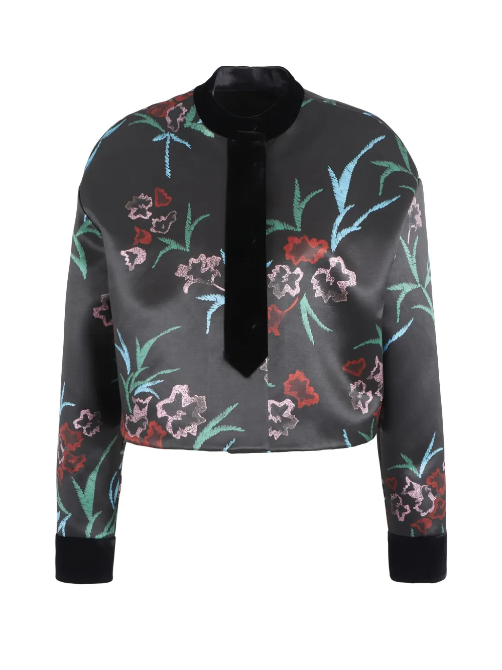 Giorgio Armani Floral-print Cropped Jacket In Multi