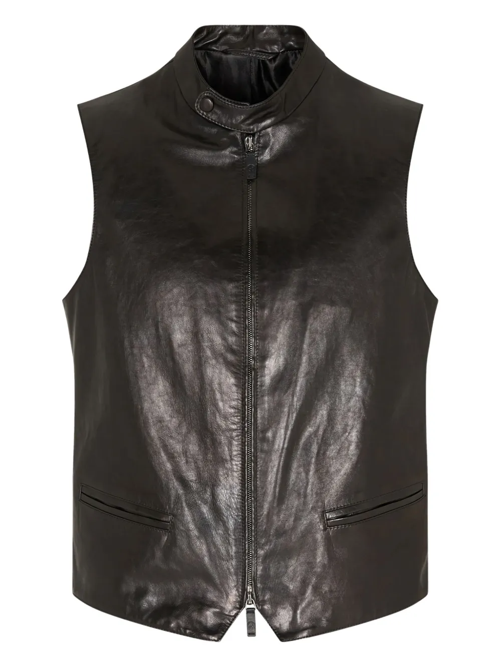 Giorgio Armani gilet en cuir à fermeture zippée | noir | Image 1
