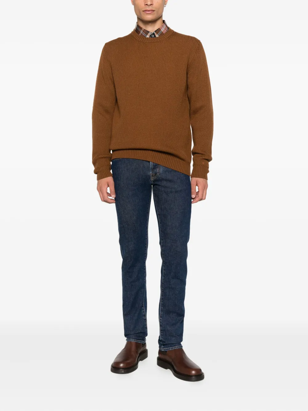 Seven Gauge Crew-neck Ribbed-knit Jumper In Brown
