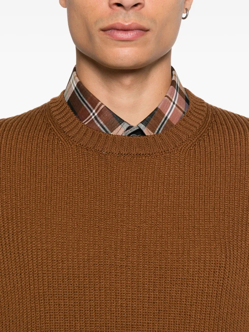 Seven Gauge Crew-neck Ribbed-knit Jumper In Brown
