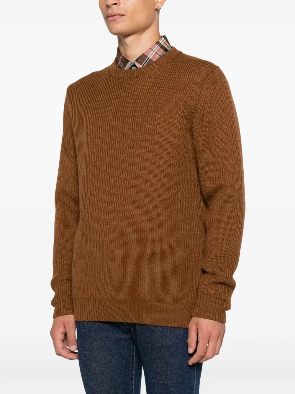 Seven Gauge Crew-neck Ribbed-knit Jumper In Brown