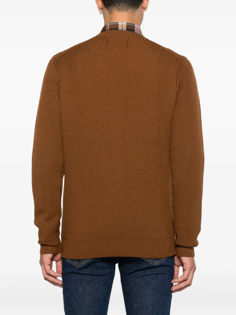 Seven Gauge Crew-neck Ribbed-knit Jumper In Brown