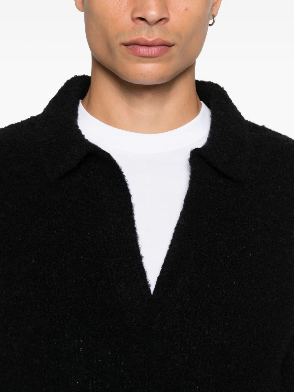 Seven Gauge Polo-collar Long-sleeve Sweater In Black