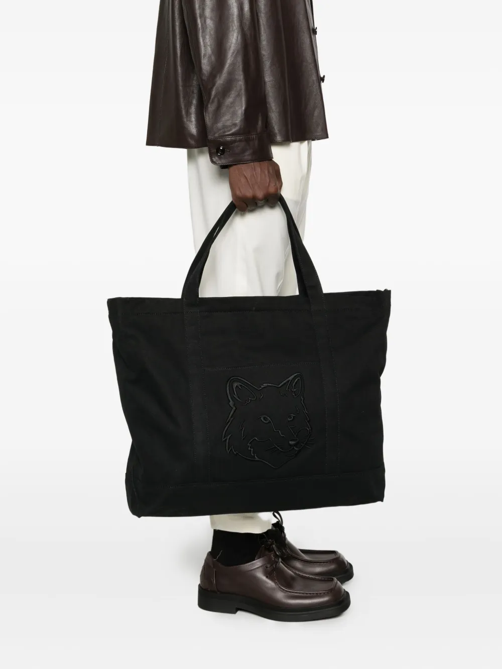 Maison Kitsuné Fox-head Xl Tote Bag In Black