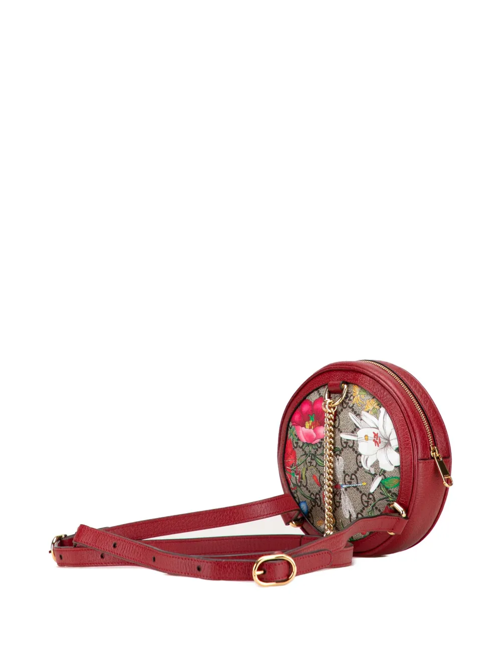 Pre-owned Gucci 2016-2025 Mini Gg Supreme Flora Round Ophidia Backpack In Red