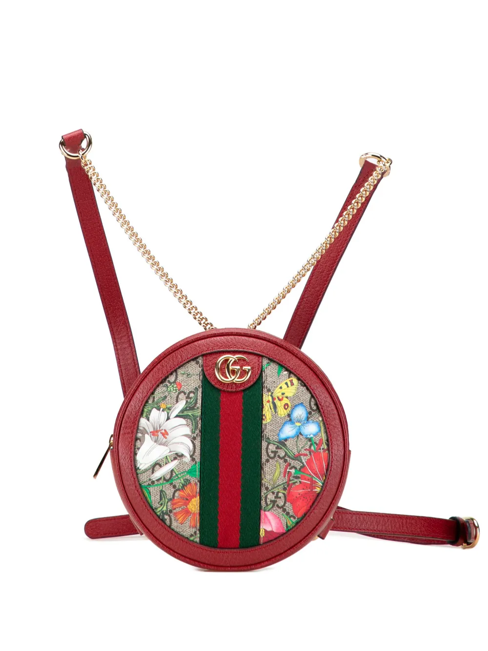 Pre-owned Gucci 2016-2025 Mini Gg Supreme Flora Round Ophidia Backpack In Red