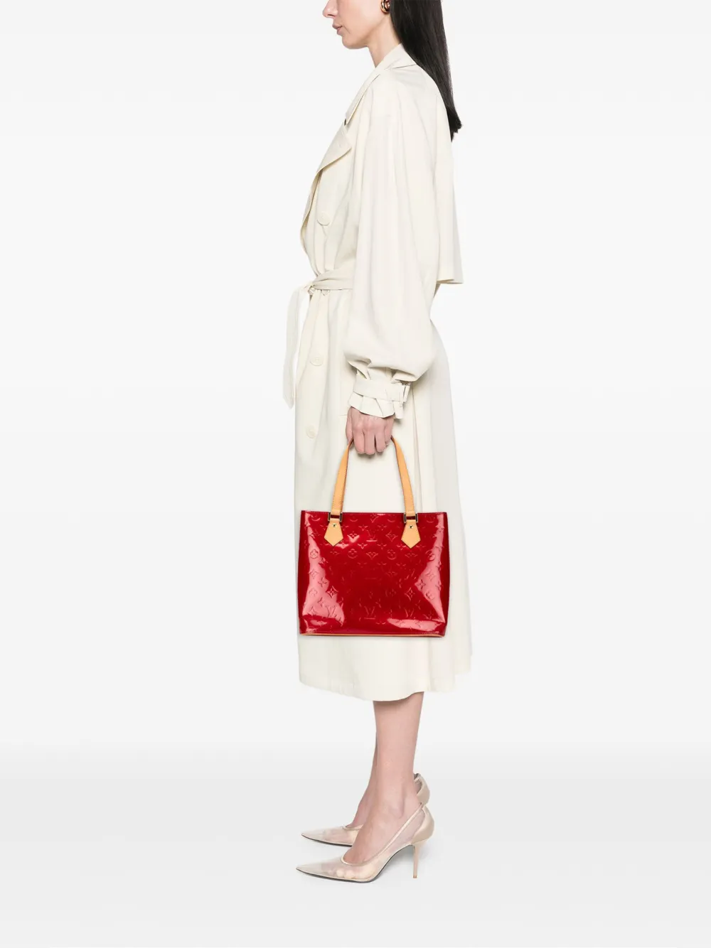 Pre-owned Louis Vuitton 2007 Monogram Vernis Houston Tote Bag In Red