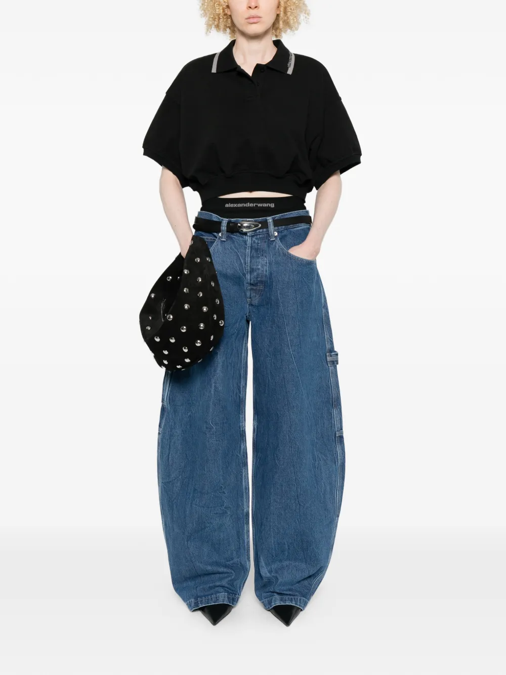 【新品未使用】Alexander wang クロップド ポロシャツ チャコール Alexander Wang クロップド ポロシャツ | ブラック | FARFETCH JP