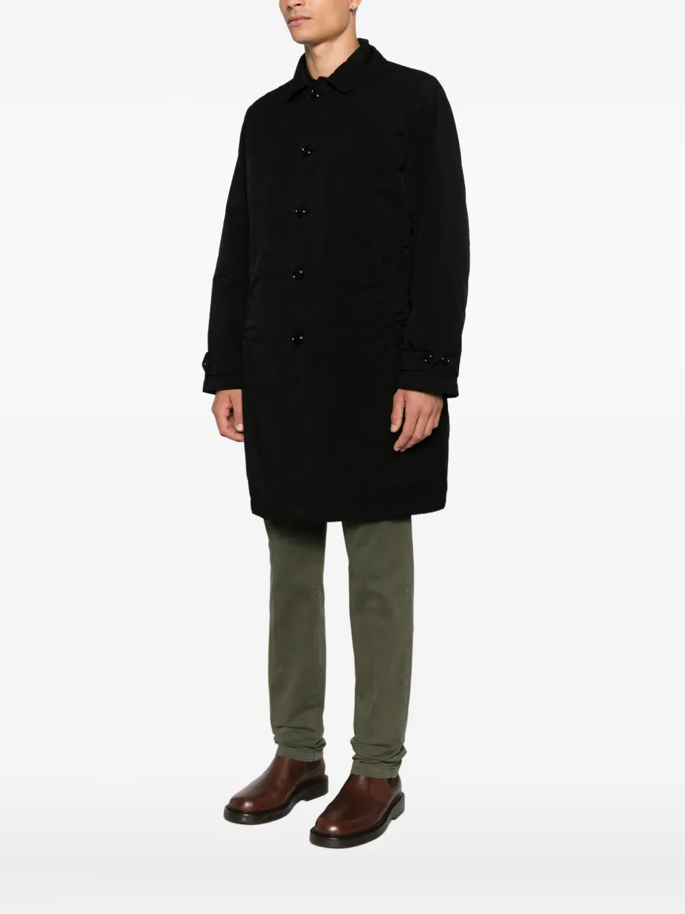 Aspesi Spread-collar Single-breasted Coat In Black