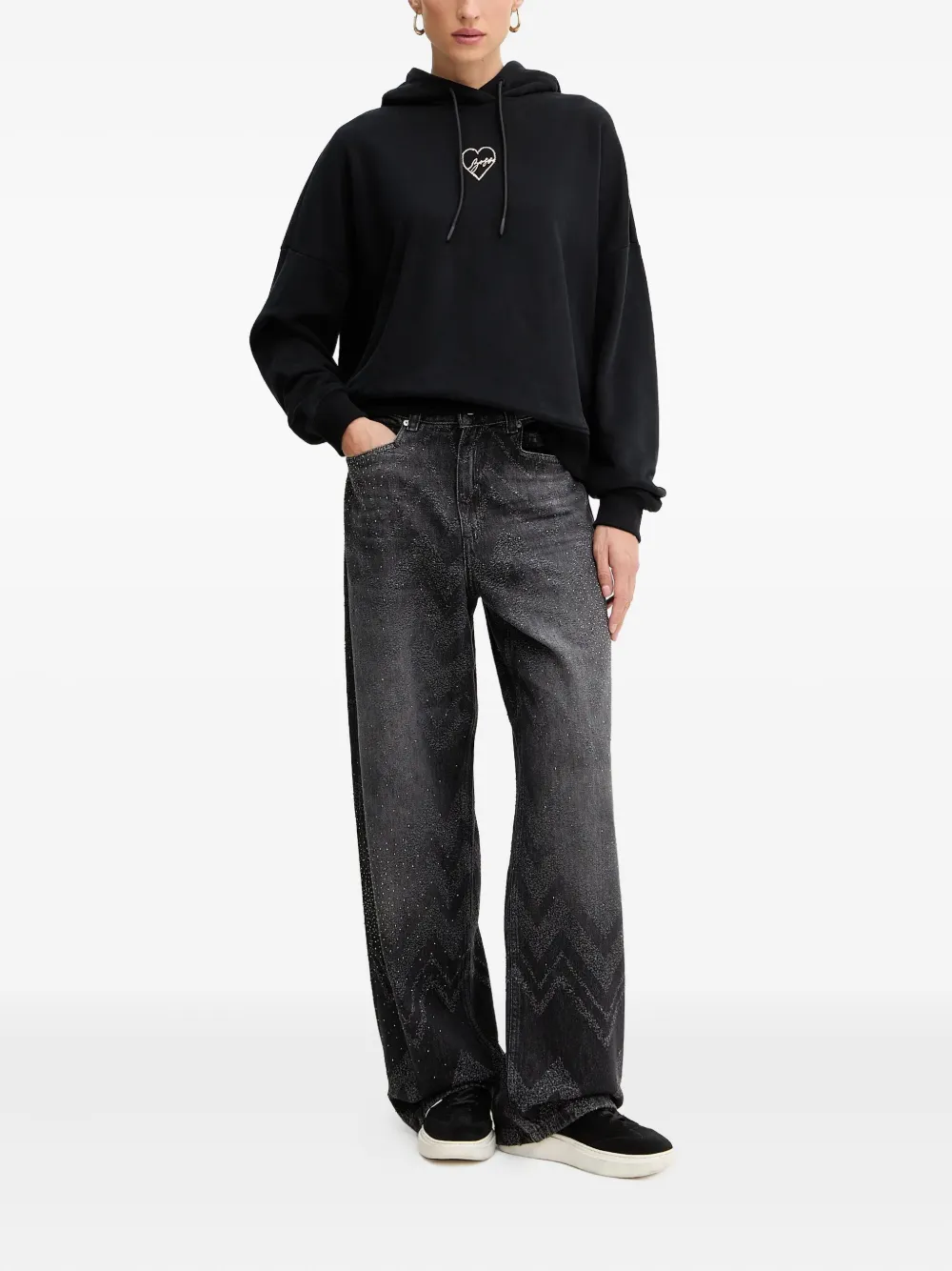 BOSS heart-graphic hooded - Zwart
