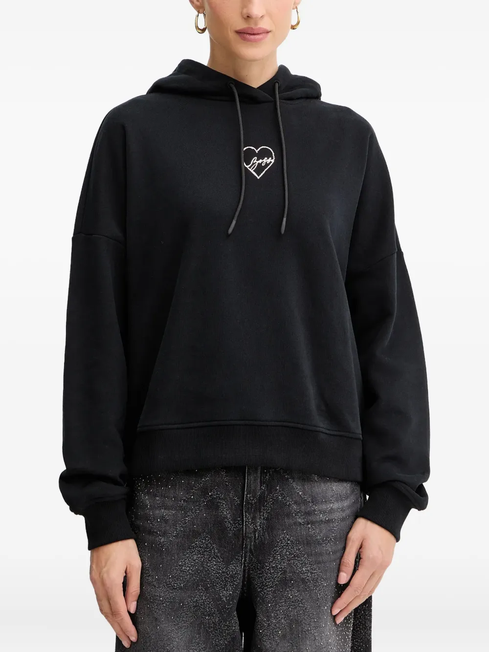 Hugo Boss Heart-graphic Hooded In Black