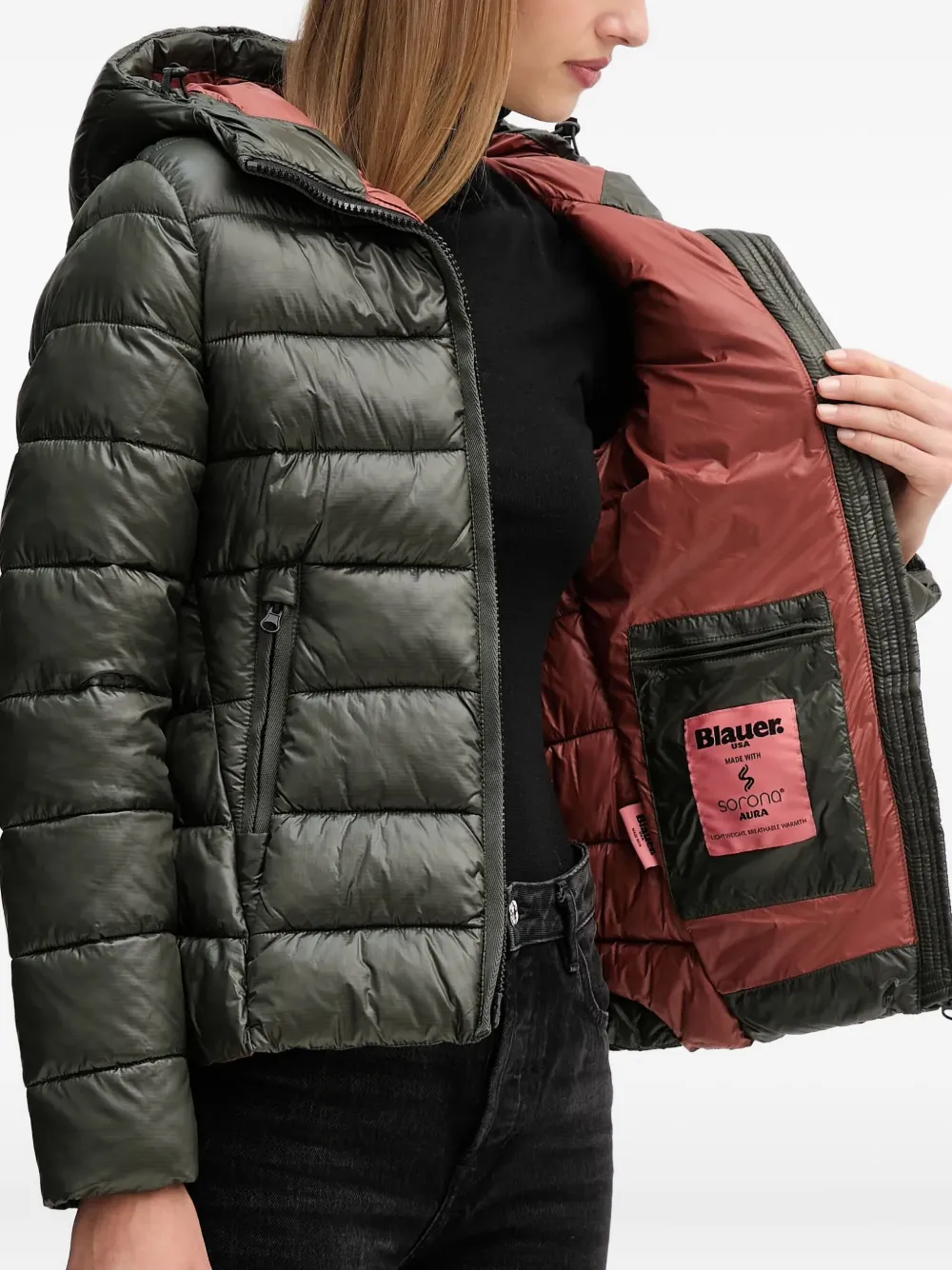 Blauer Hooded-neckline Padded Jacket In Green
