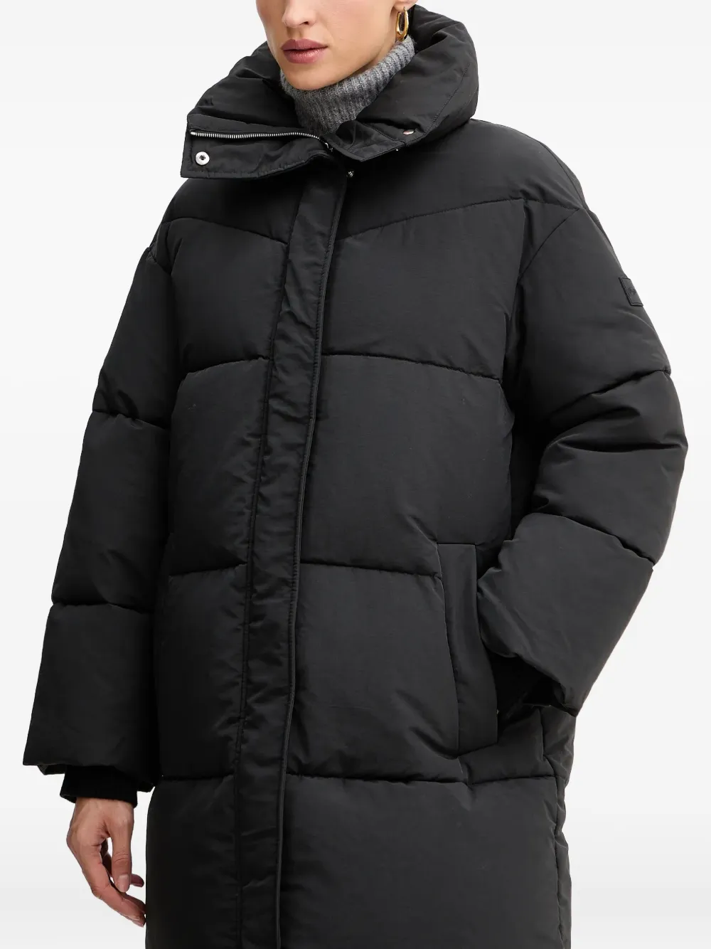 BOSS Gewatteerde jas met opstaande kraag Zwart