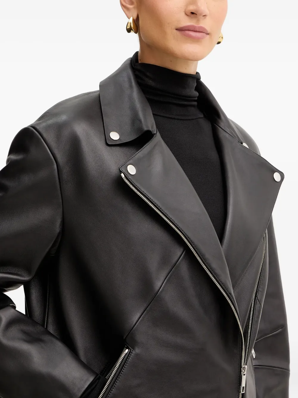 Hugo Boss Nappa-leather Biker Jacket In Black