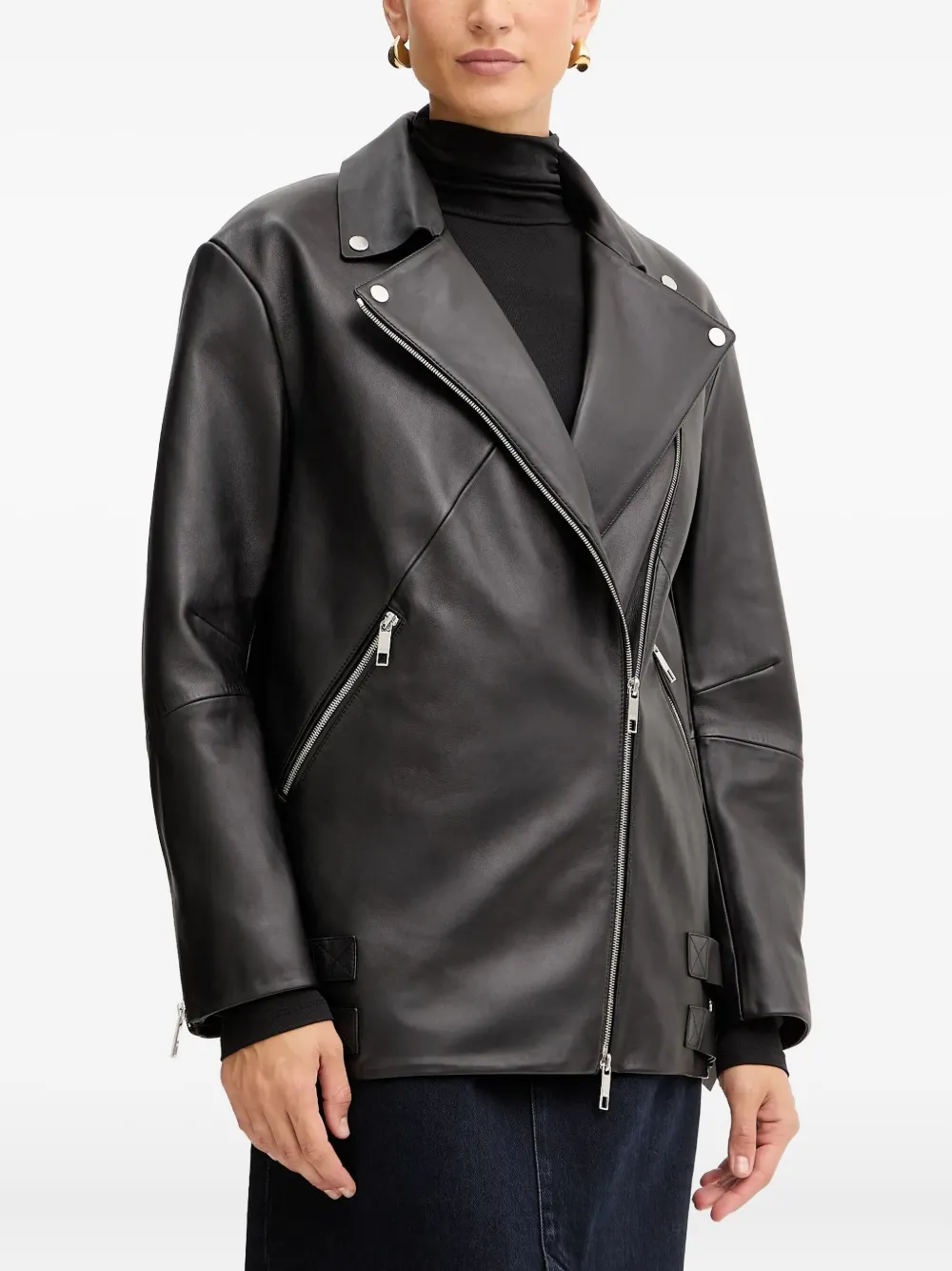 Hugo Boss Nappa-leather Biker Jacket In Black