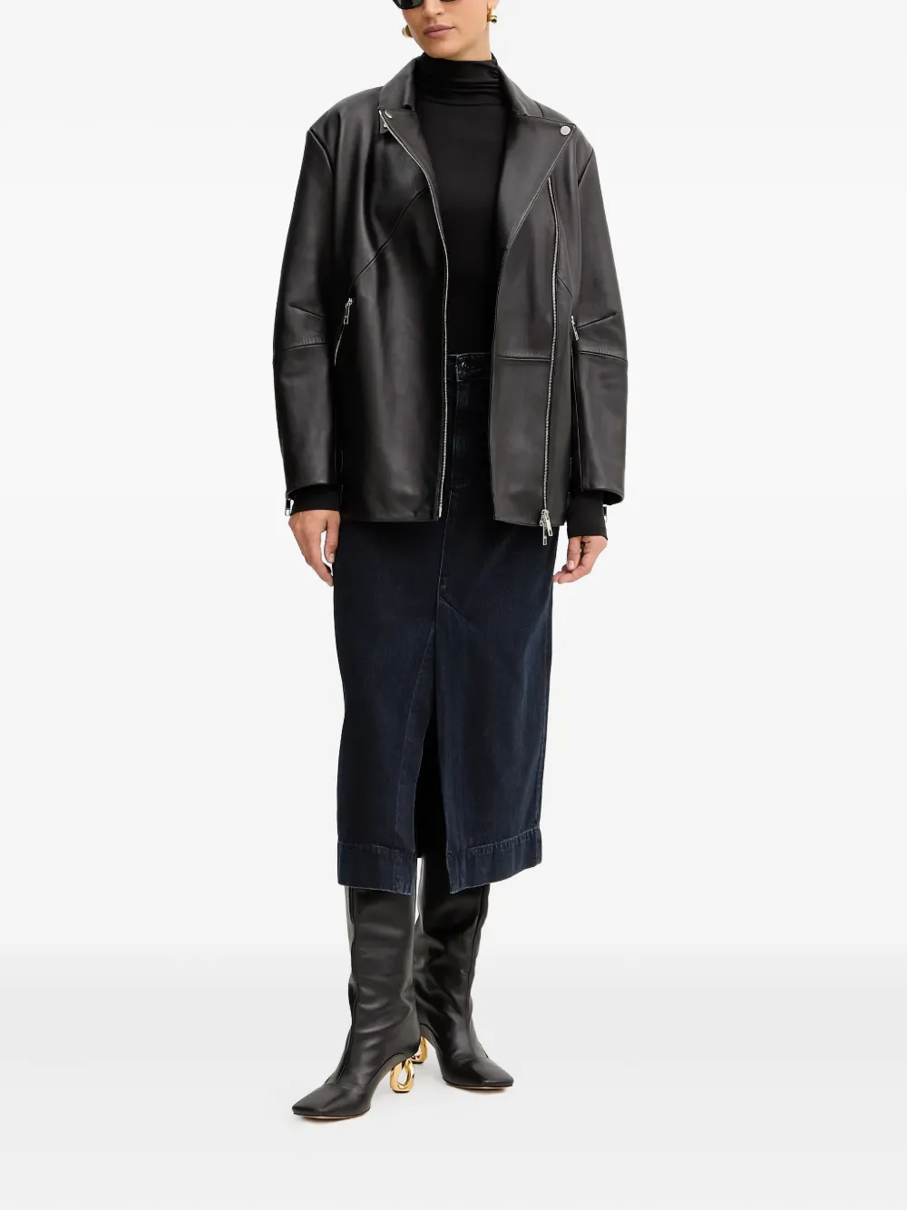 Hugo Boss Nappa-leather Biker Jacket In Black