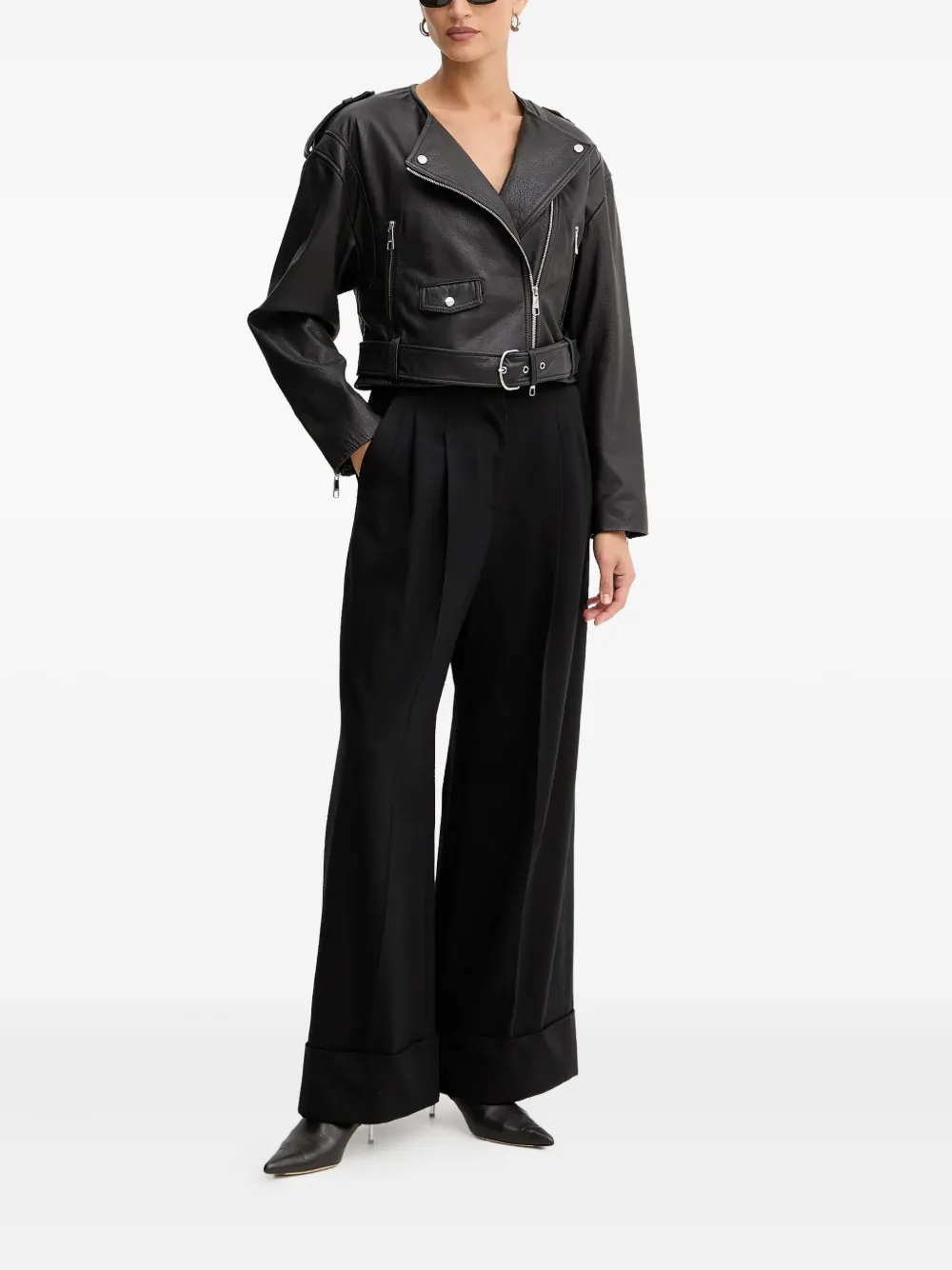 BOSS cuffed-hem trousers - Zwart
