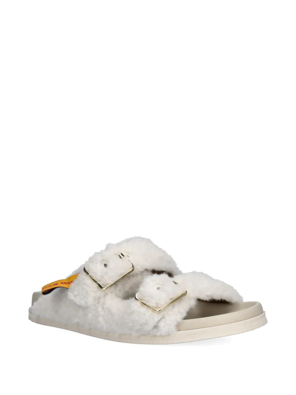 Hugo Boss Buckle Fur-trimmed Sandals In White