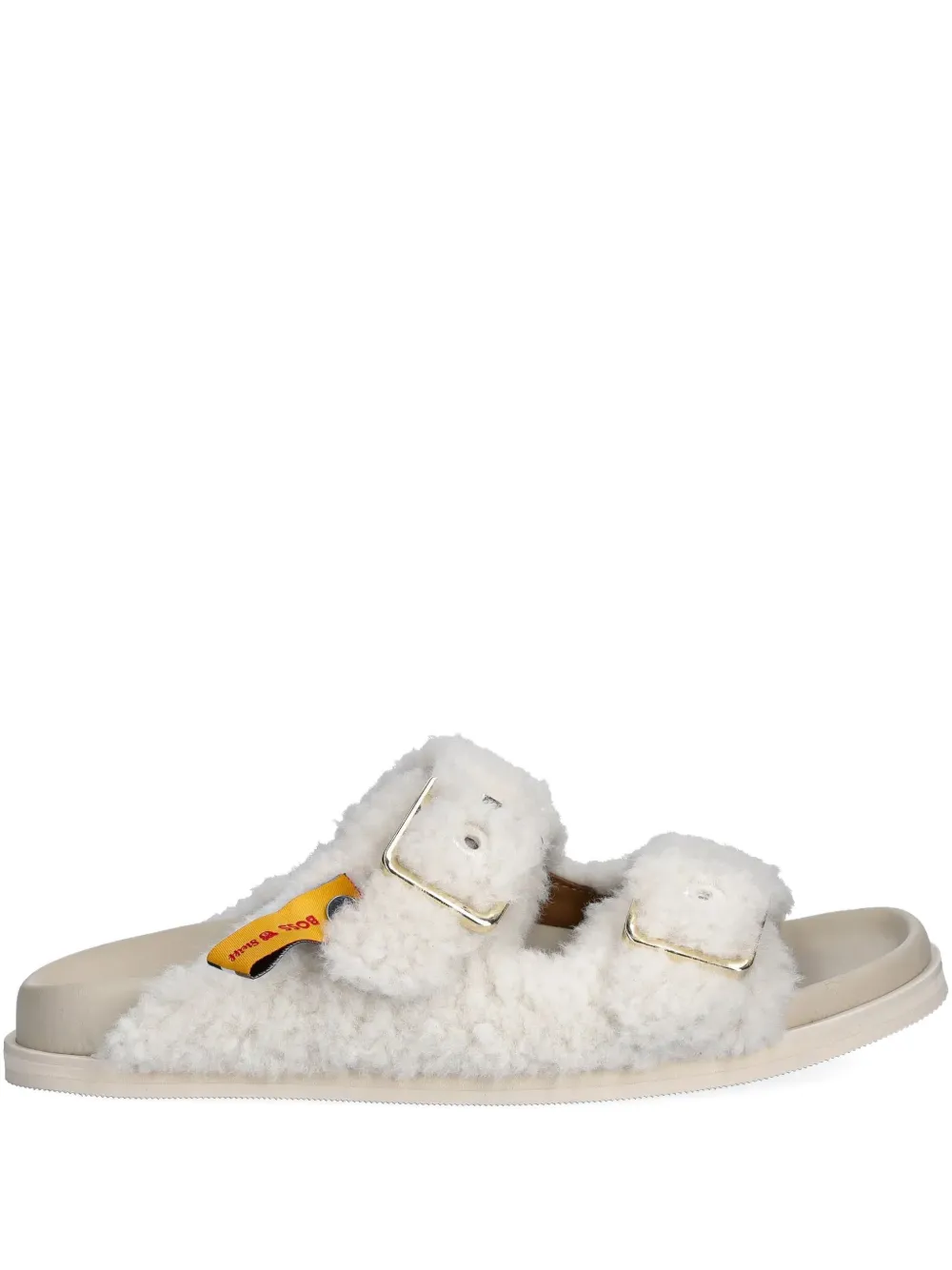 Hugo Boss Buckle Fur-trimmed Sandals In White