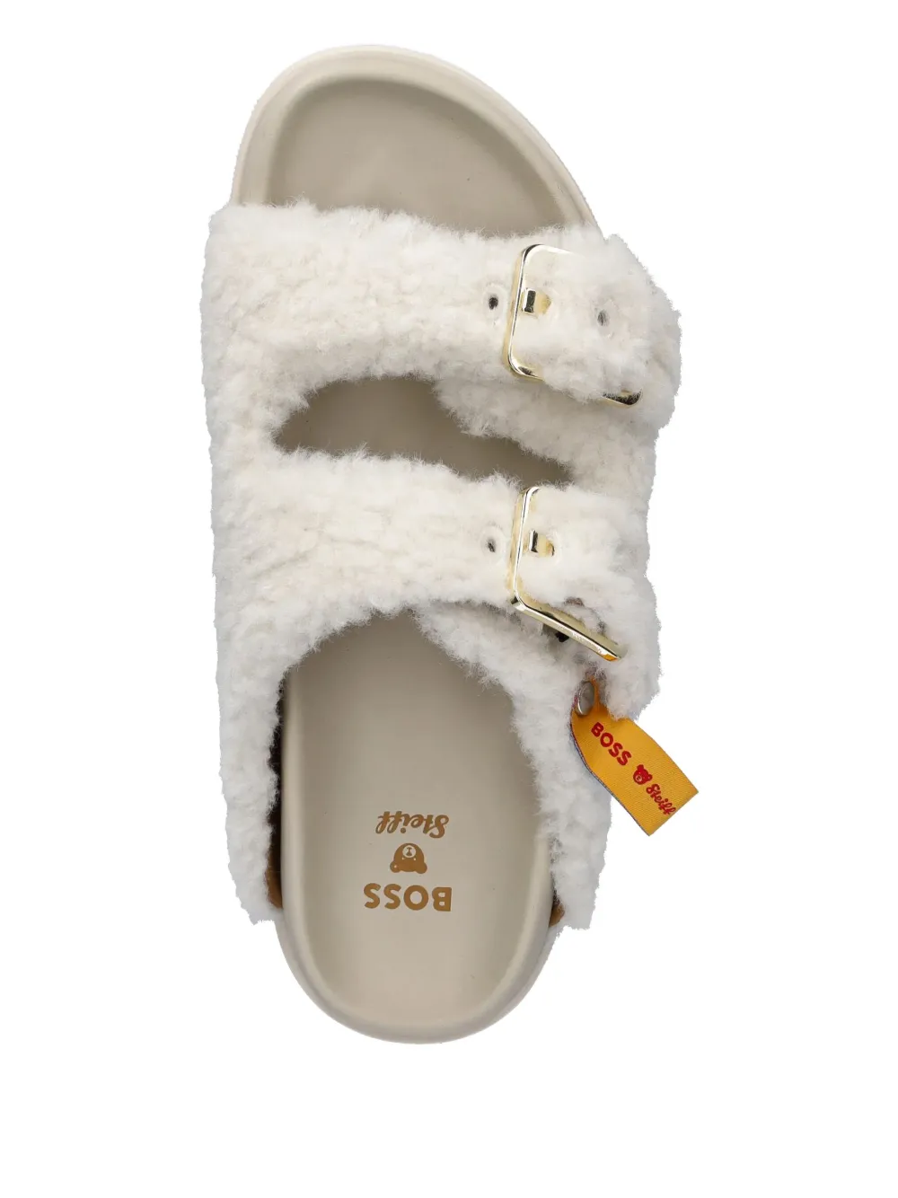 Hugo Boss Buckle Fur-trimmed Sandals In White
