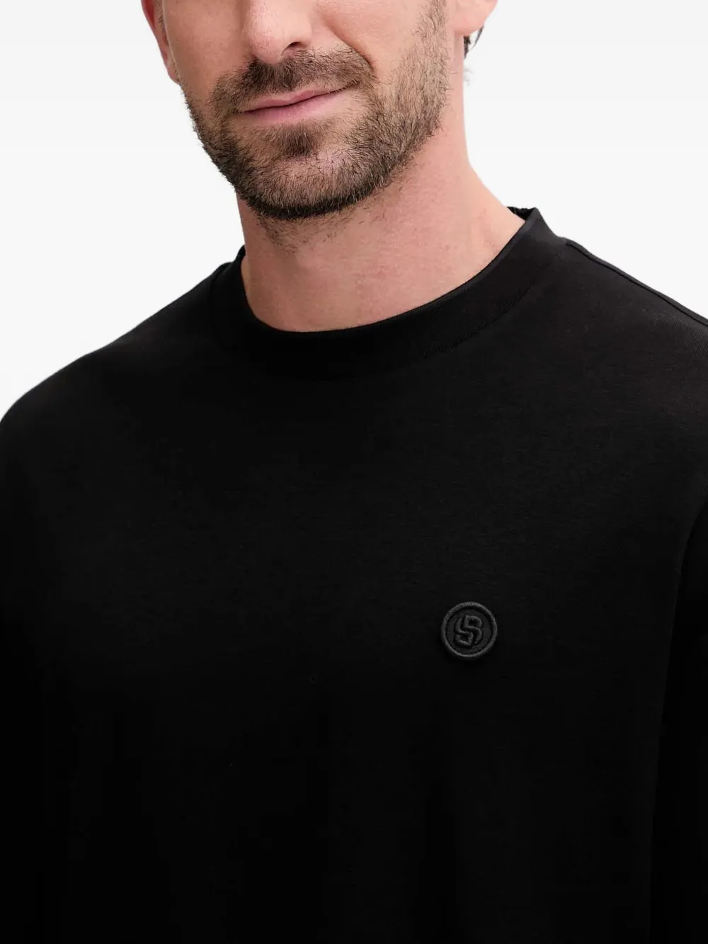 BOSS T-shirt met geborduurd logo en lange mouwen Zwart