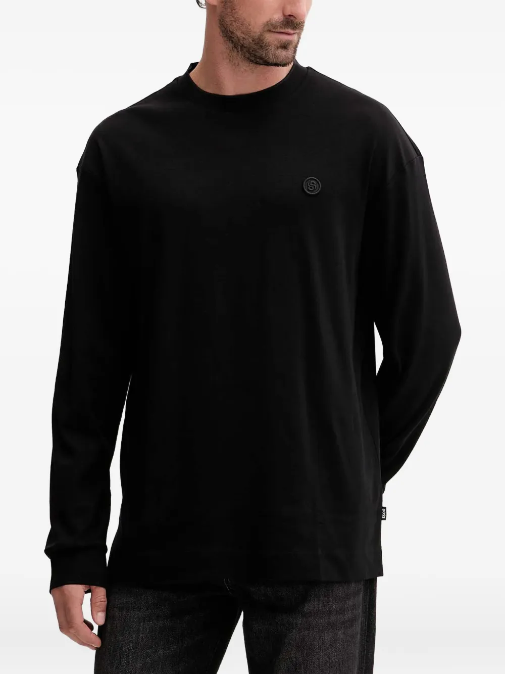 BOSS long-sleeve embroidered-logo T-shirt - Nero