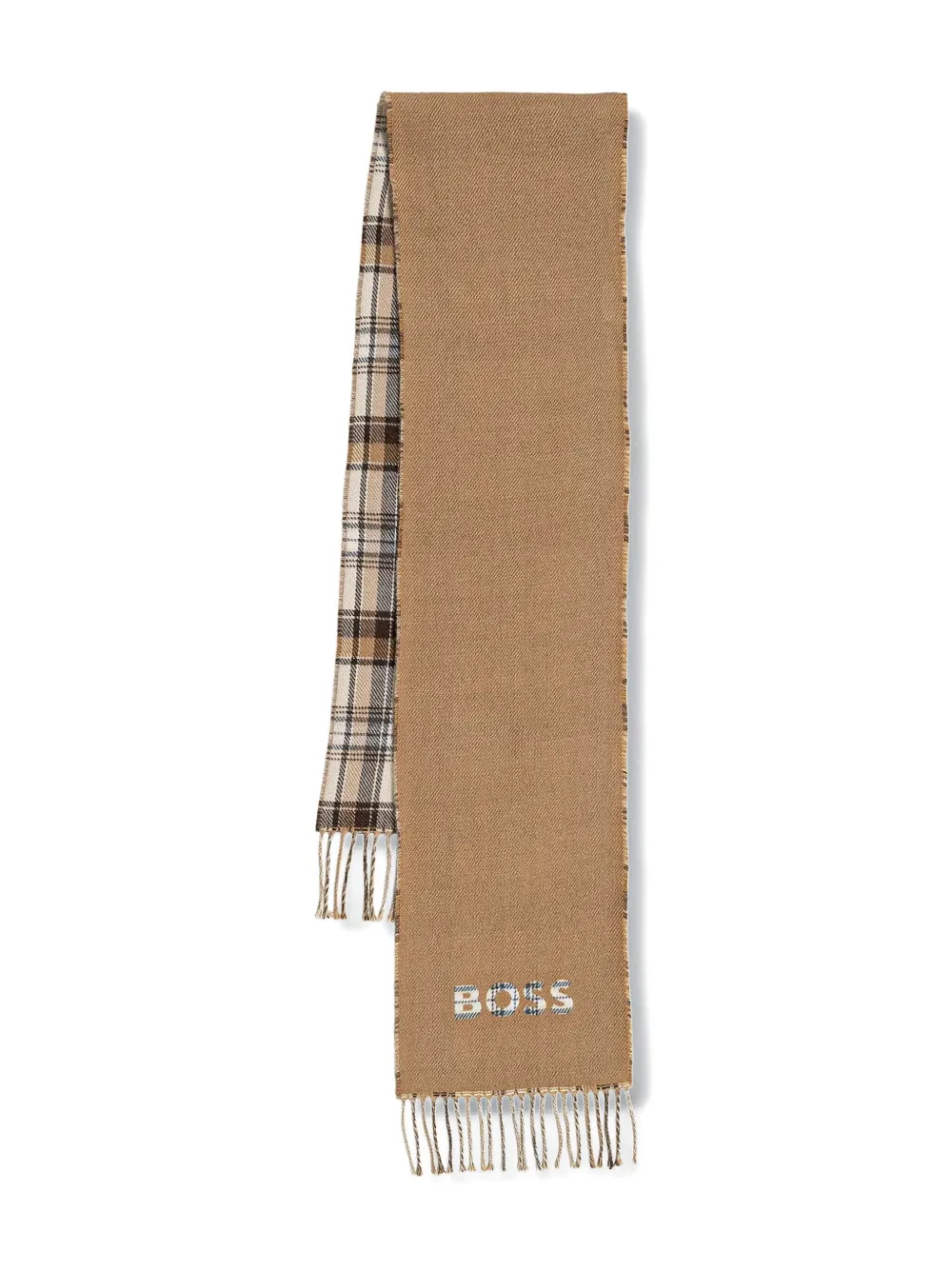 BOSS check-pattern fringed scarf - Beige