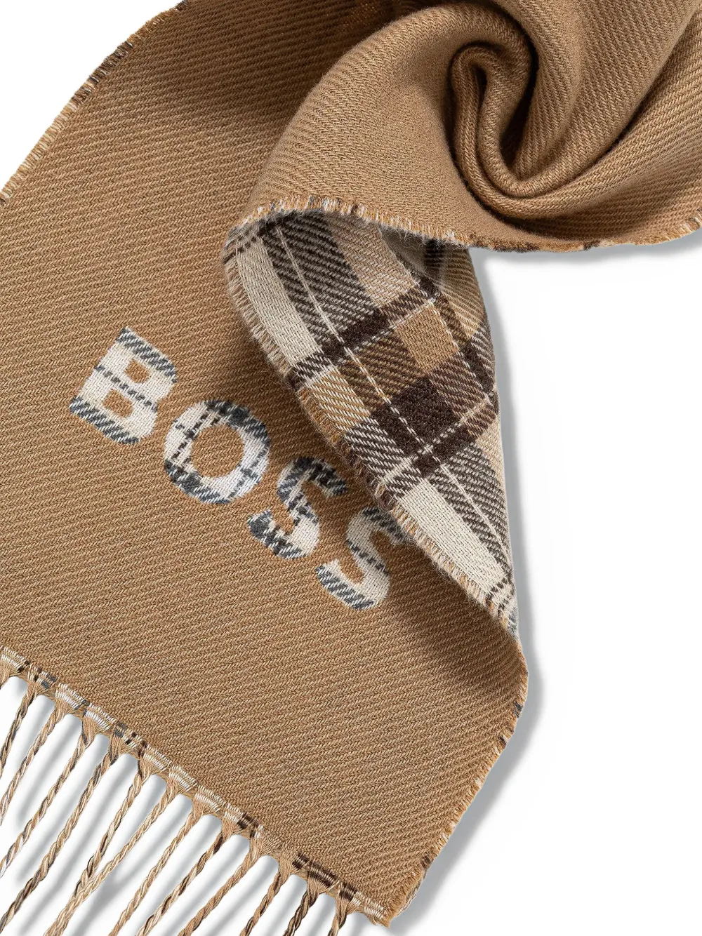 BOSS Geruite sjaal Beige