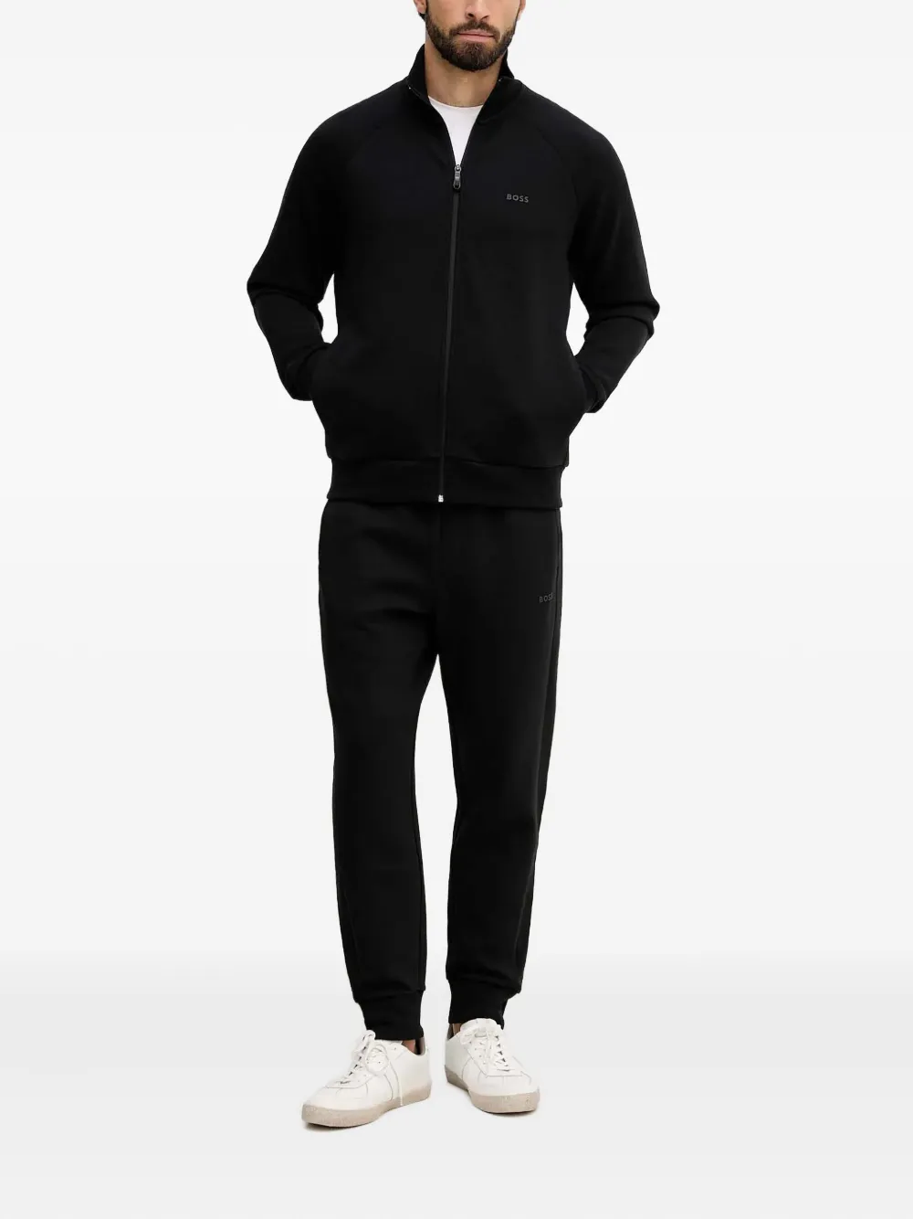 BOSS zip fastening sweater - Zwart