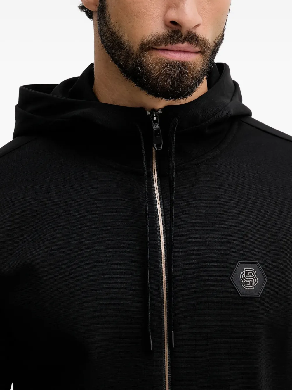 BOSS Hoodie met rits en logodetail Zwart