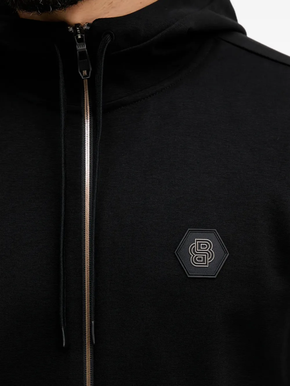 BOSS Hoodie met rits en logodetail Zwart
