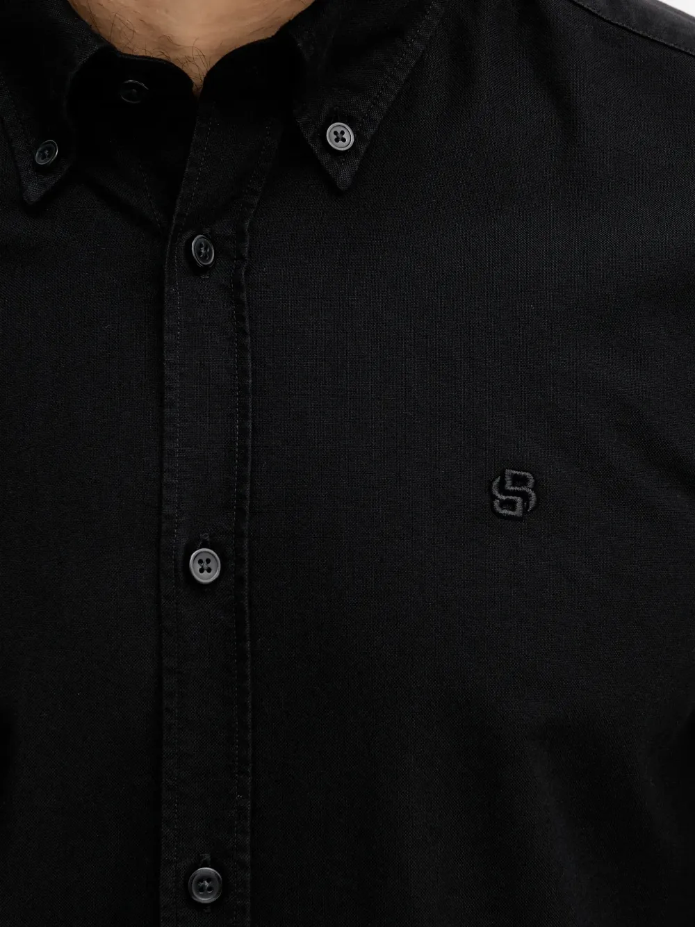 BOSS Overhemd met geborduurd logo en knopen Zwart