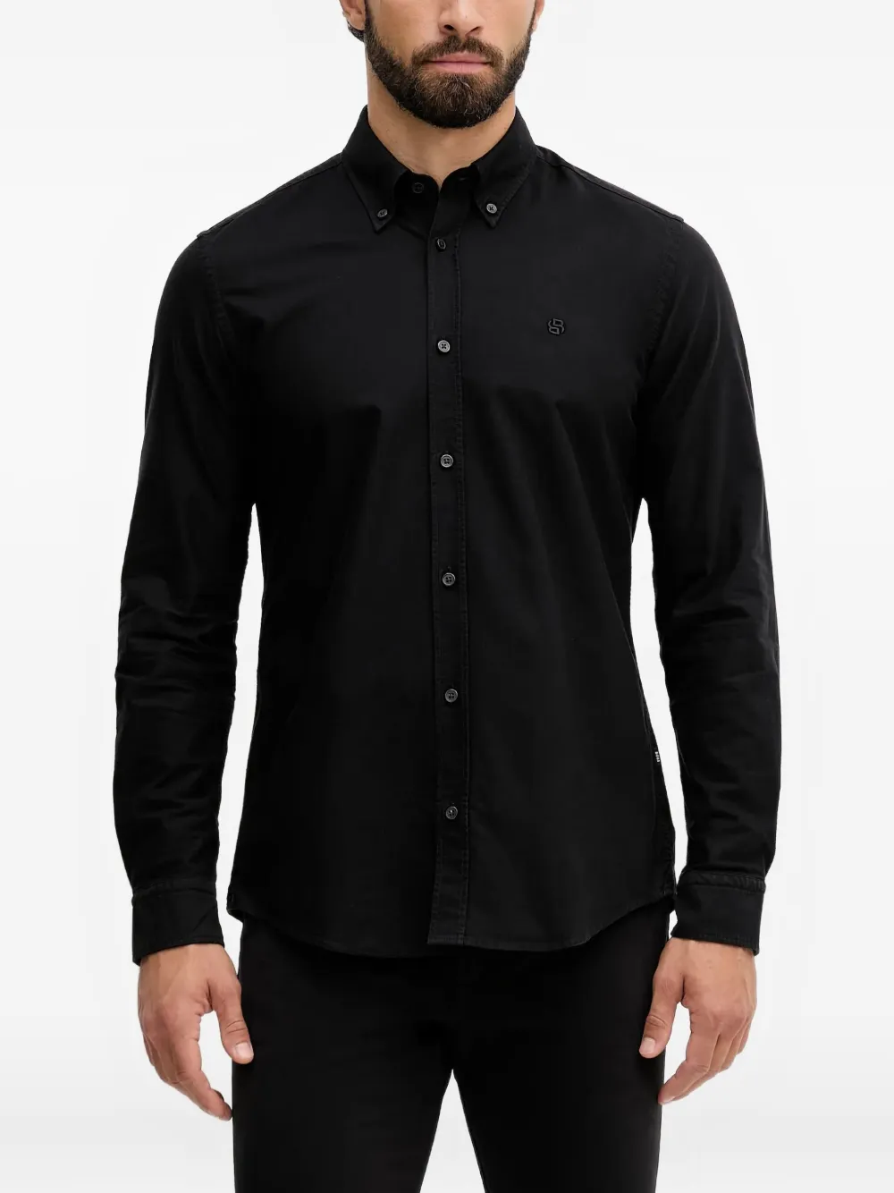 BOSS camisa con logo bordado y botones | negro | Image 1