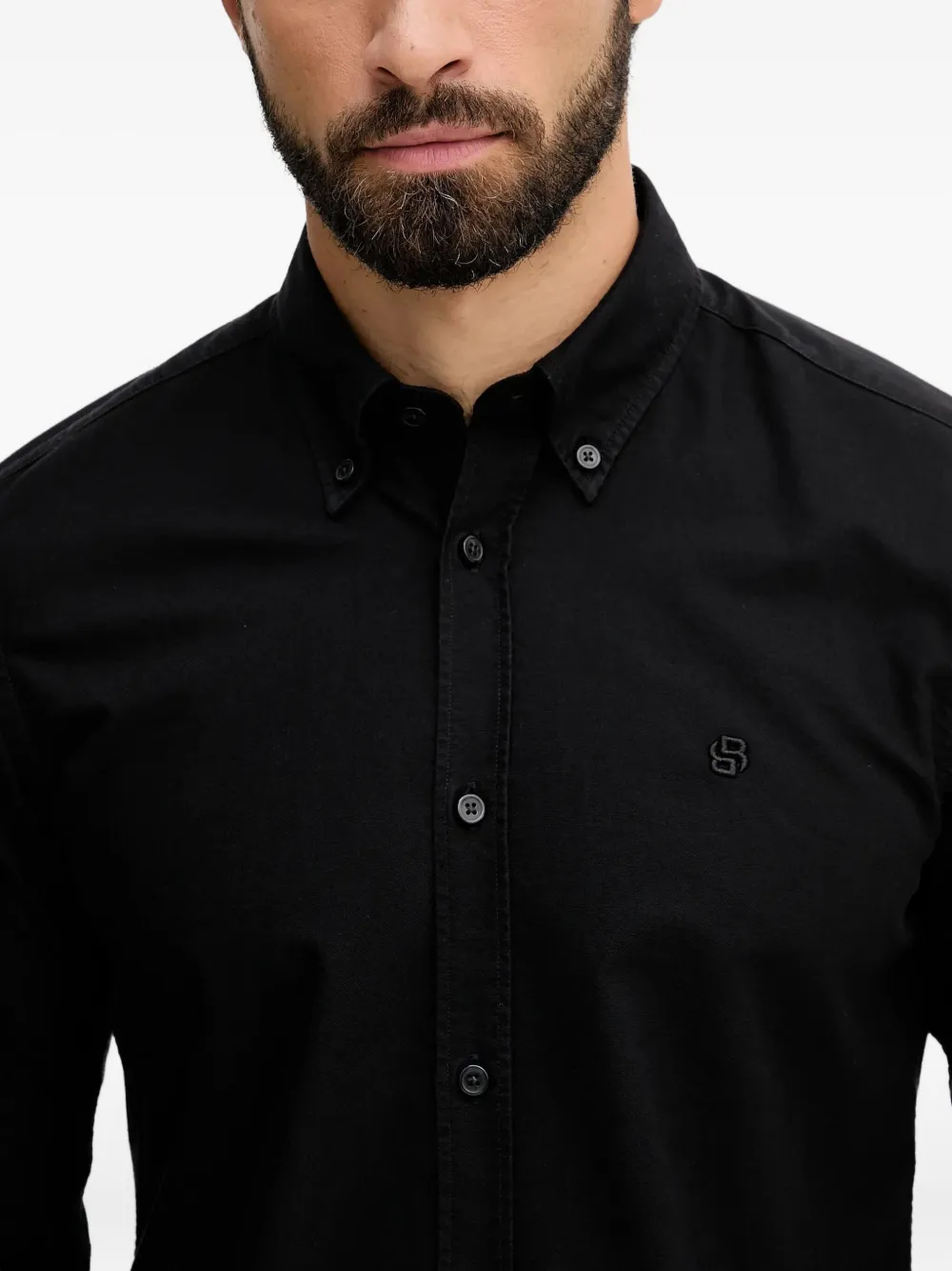 BOSS Overhemd met geborduurd logo en knopen Zwart
