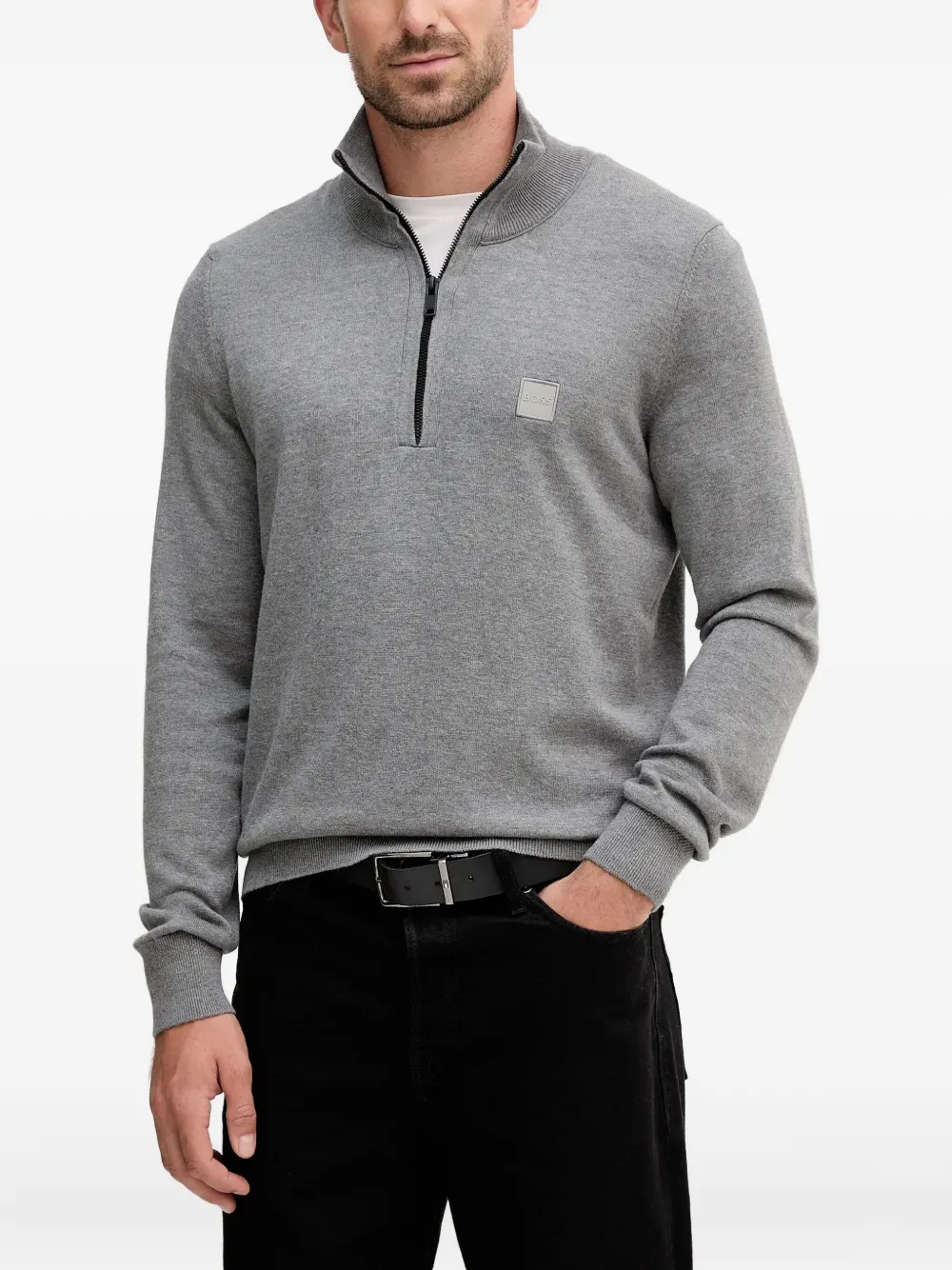 BOSS zip-up logo-patch sweater | Grey | Image 1