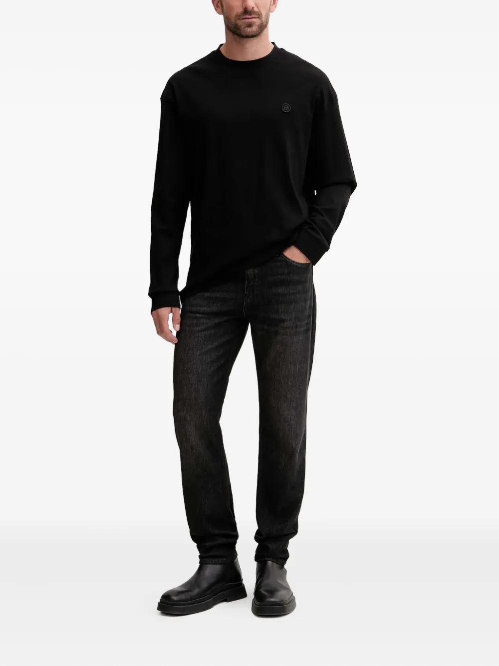BOSS logo-patch jeans - Zwart