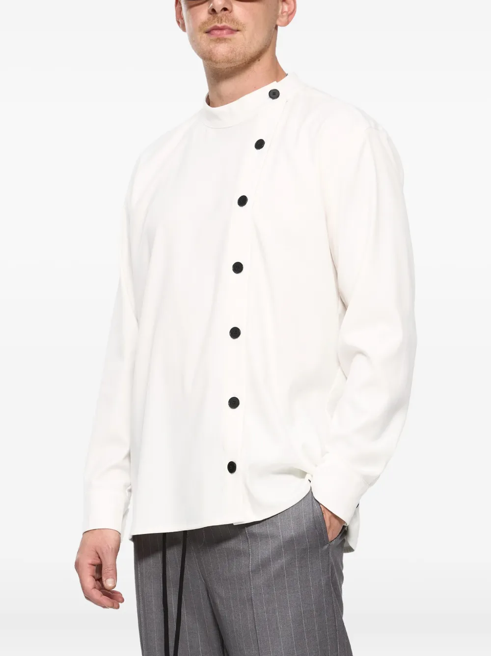 Hamza Button Band-collar Shirt In White
