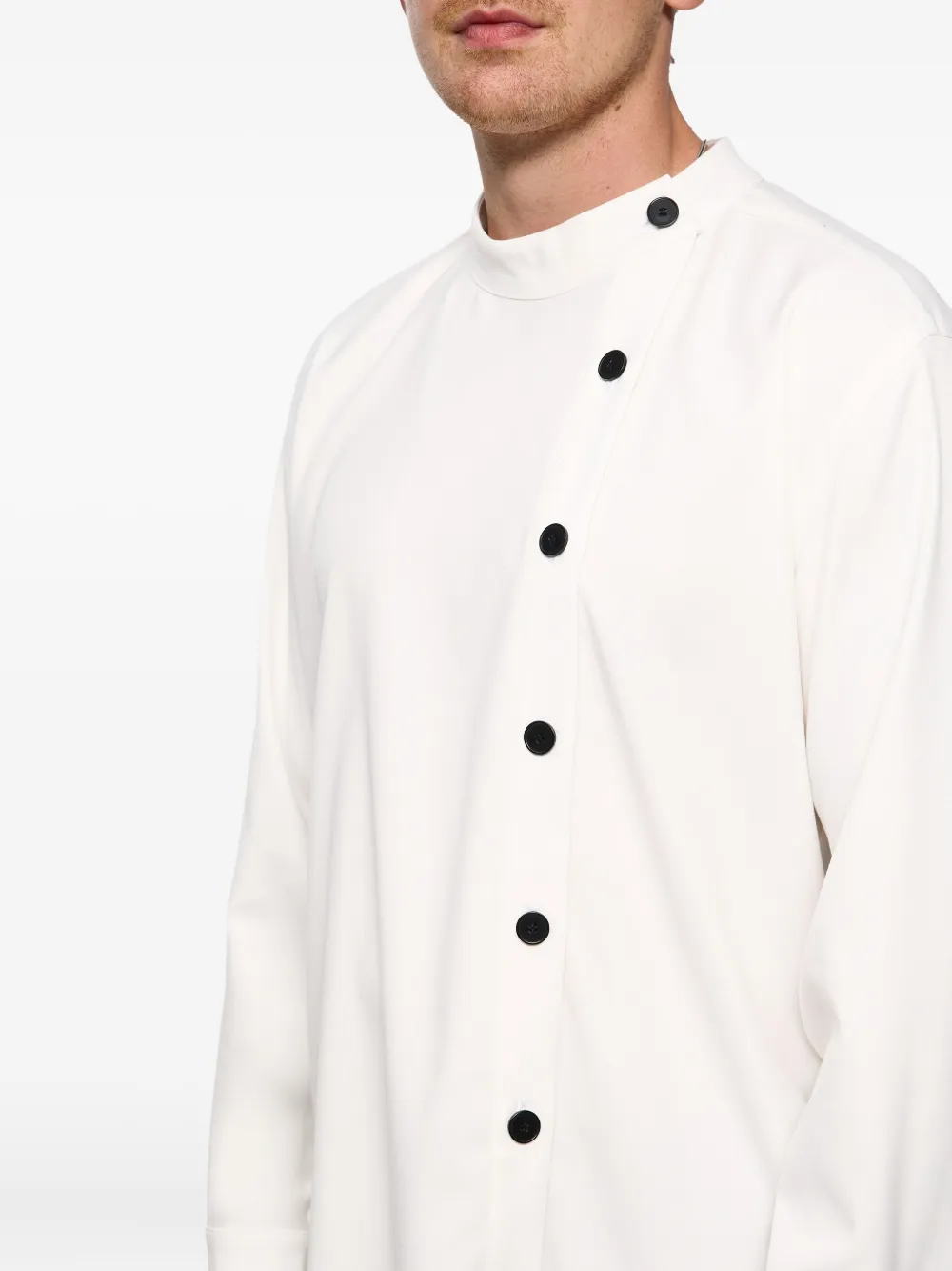 Hamza Button Band-collar Shirt In White
