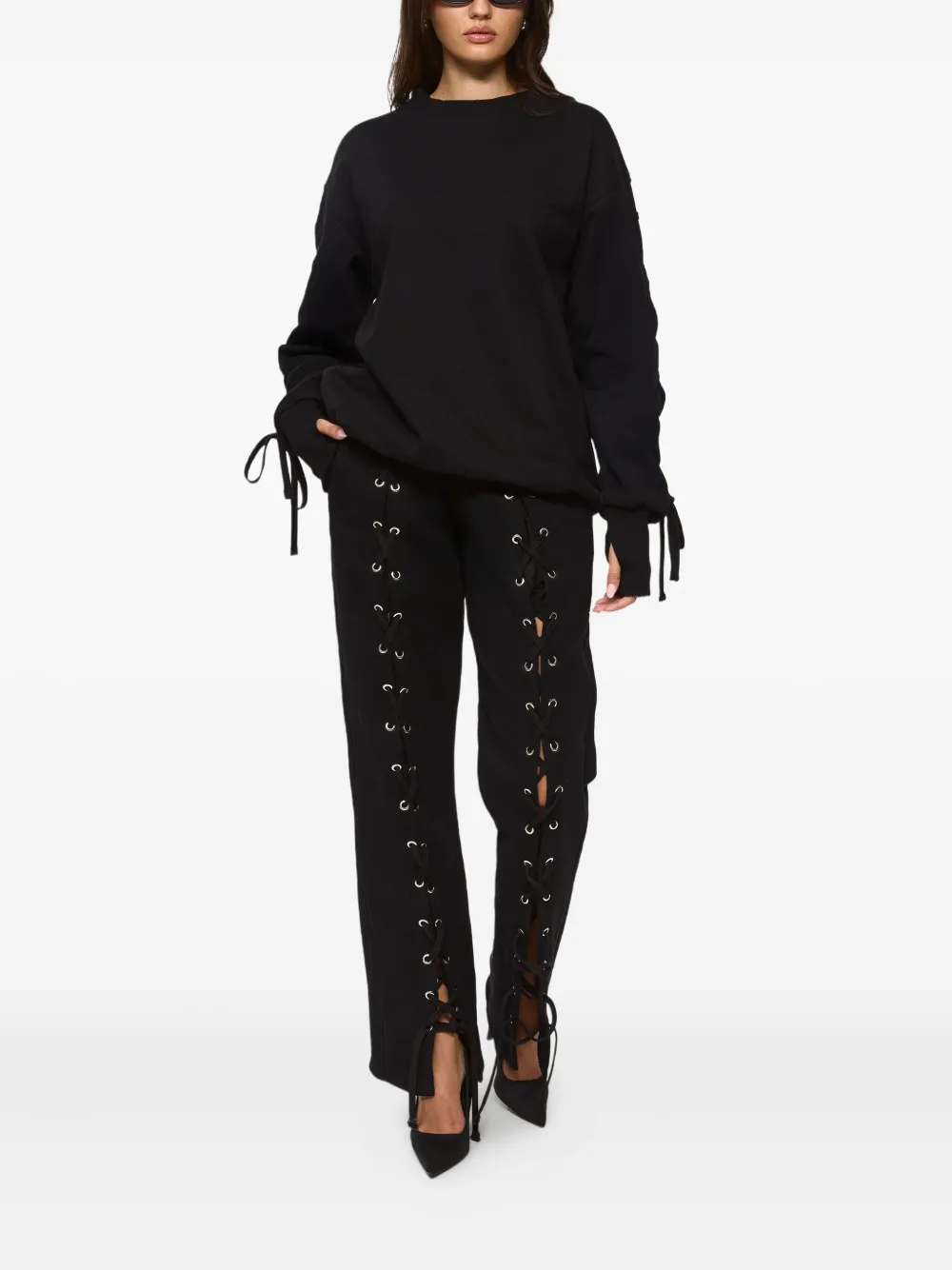 HAMZA eyelet lace-up trousers - Zwart